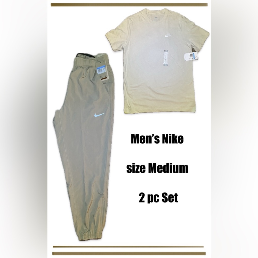 NIKE 2 Pc Set/ Lightweight Fitness Taper Pants Dri-Fit Tech + Nike Swoosh Tshirt